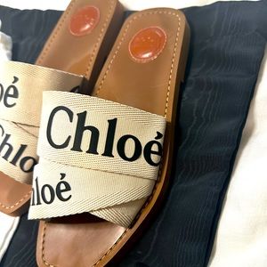 Chloe Woody Flat Logo Womens Slide
